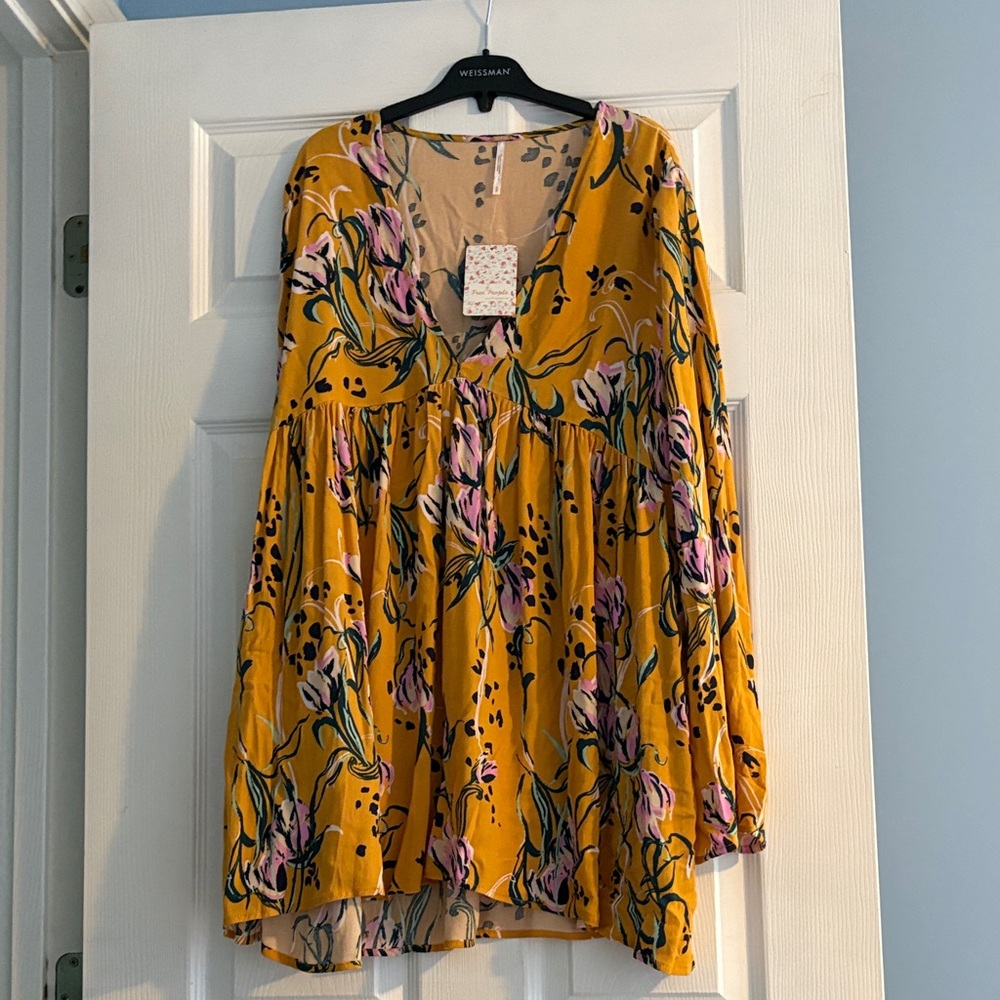 Free People Floral Mini Dress - Mustard and Purple
